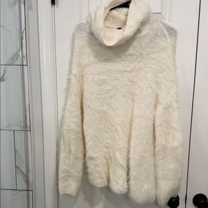 Express Cream Fuzzy Turtleneck Sweater